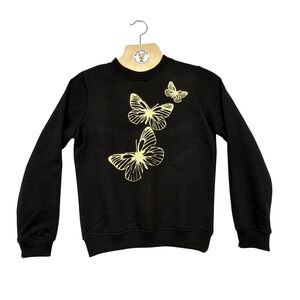 Sassafras Black Butterfly Print Long Sleeve Crewneck Sweatshirt Kids Small‎